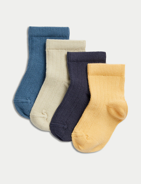 4pk Cotton Rich Ribbed Baby Socks (0 - 3 Yrs) Image 1 of 2
