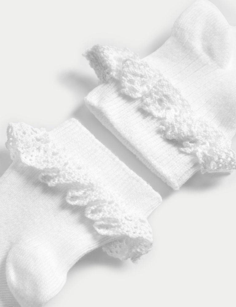 4pk Cotton Rich Ribbed Frill Baby Socks (0-3 Yrs) 2 of 2