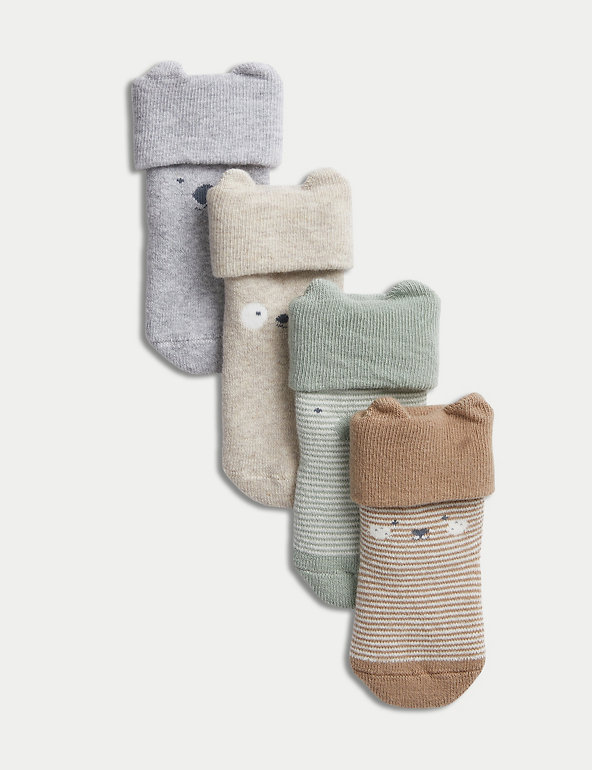 4pk Cotton Rich Striped Baby Socks (0-3 Yrs) Image 1 of 2