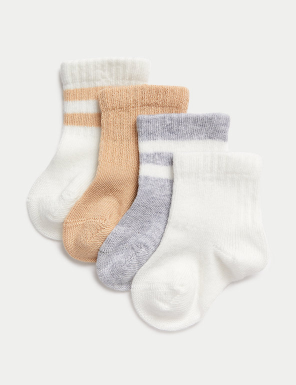 4pk Cotton Rich Striped Baby Socks (0-3 Yrs) Image 1 of 2
