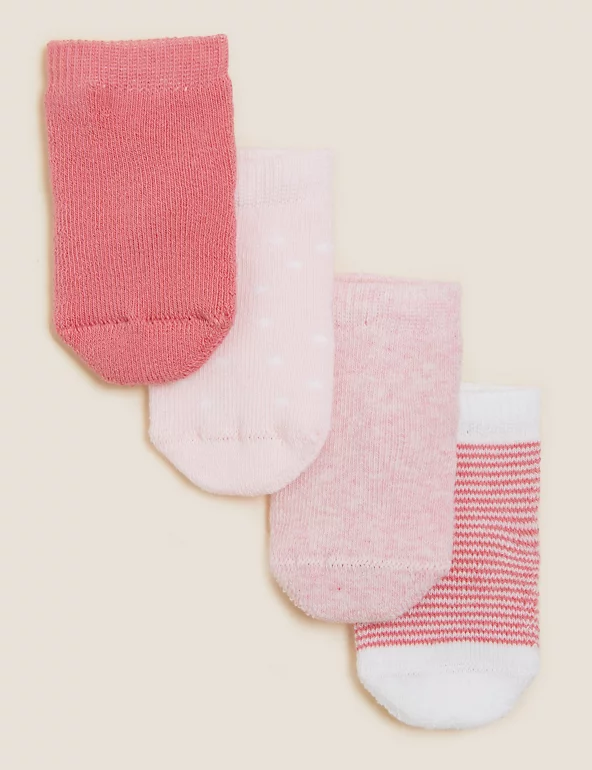 4pk Cotton Rich Terry Baby Socks 7lbs-24 Mths Marks & Spencer Clothing Underwear Socks 