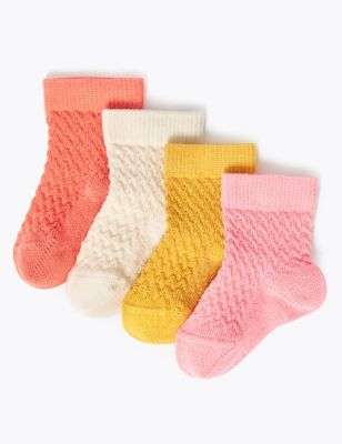4pk Cotton Textured Baby Socks (0-24 Mths) Image 1 of 1