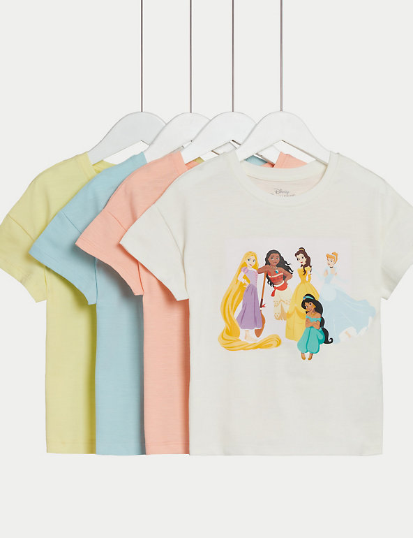 4pk Pure Cotton Disney Princess™ T-Shirts (2-8 Yrs) Image 1 of 2