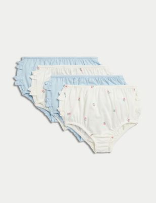 4pk Pure Cotton Floral & Plain Knickers (7lbs-3 Yrs) Image 1 of 2