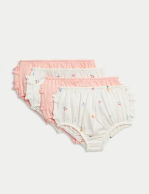 4pk Pure Cotton Fruit & Plain Knickers (7lbs-3 Yrs) Image 1 of 2
