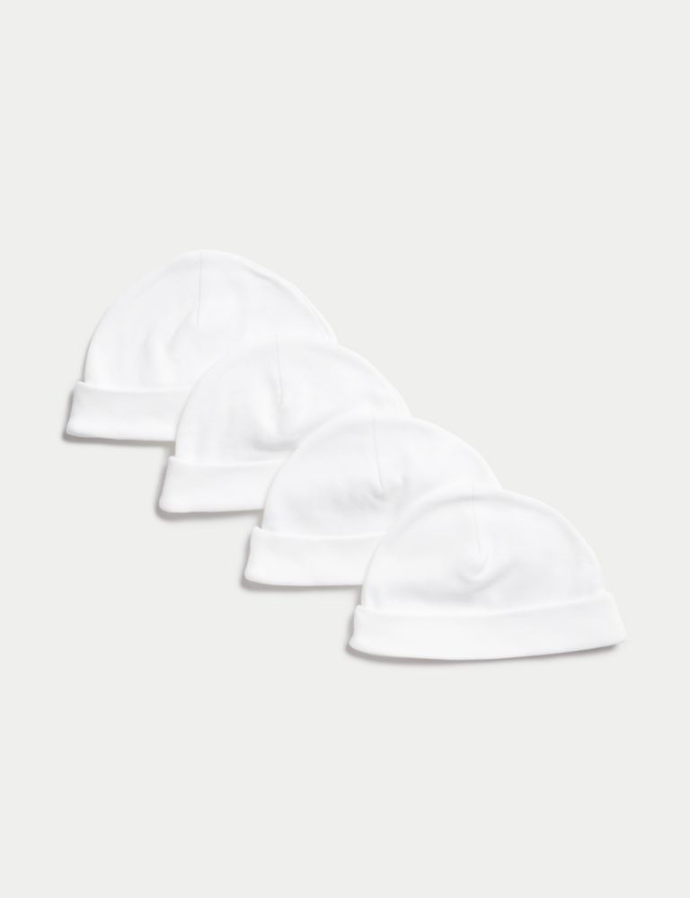 4pk Pure Cotton Hats (0-1 Yrs) 1 of 2
