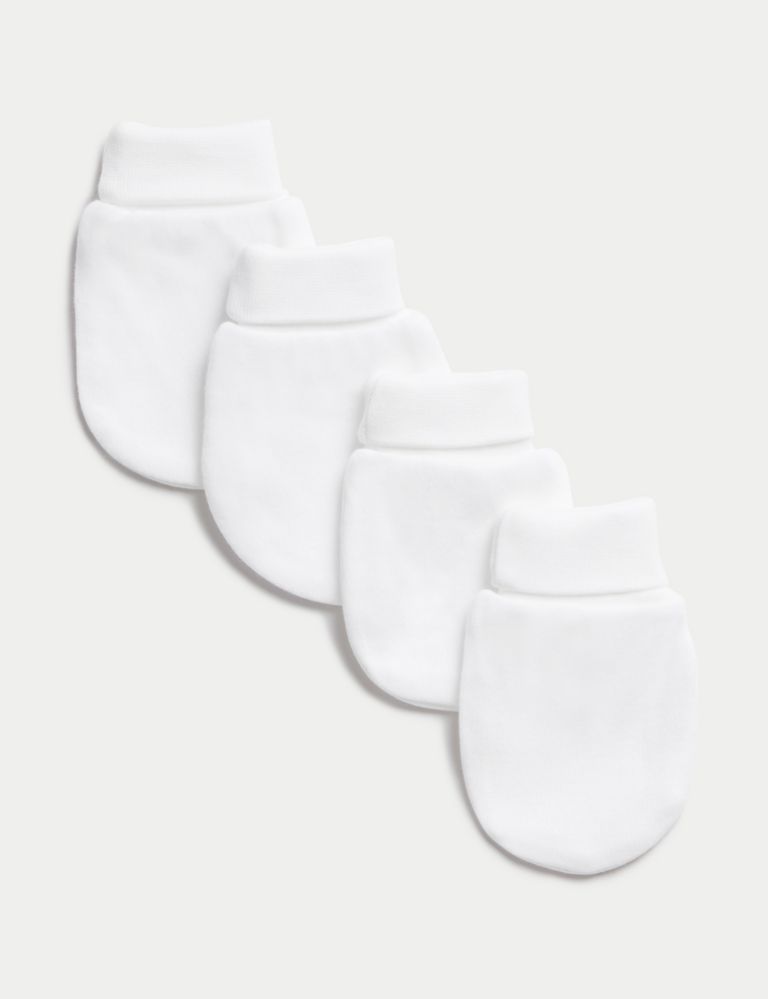 4pk Pure Cotton Mittens (0-1 Yrs) 1 of 2