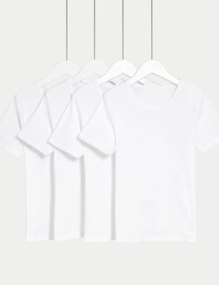 4pk Pure Cotton Short Sleeve Vests (2-14 Yrs) Image 1 of 1