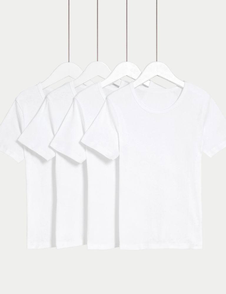 4pk Pure Cotton Short Sleeve Vests (2-14 Yrs) | M&S Collection | M&S