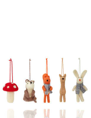 5 Felt Woodland Animals Christmas Decorations M S