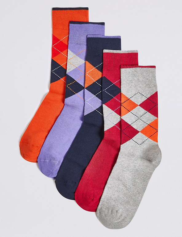 5 Pack Cool & Freshfeet™ Checked Socks Image 1 of 1