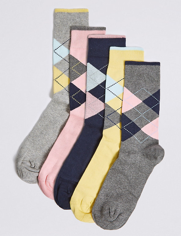 5 Pack Cool & Freshfeet™ Checked Socks Image 1 of 2