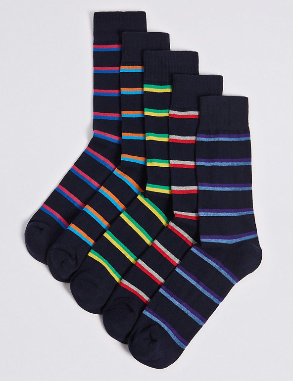 5 Pack Cool & Freshfeet™ Striped Socks Image 1 of 1