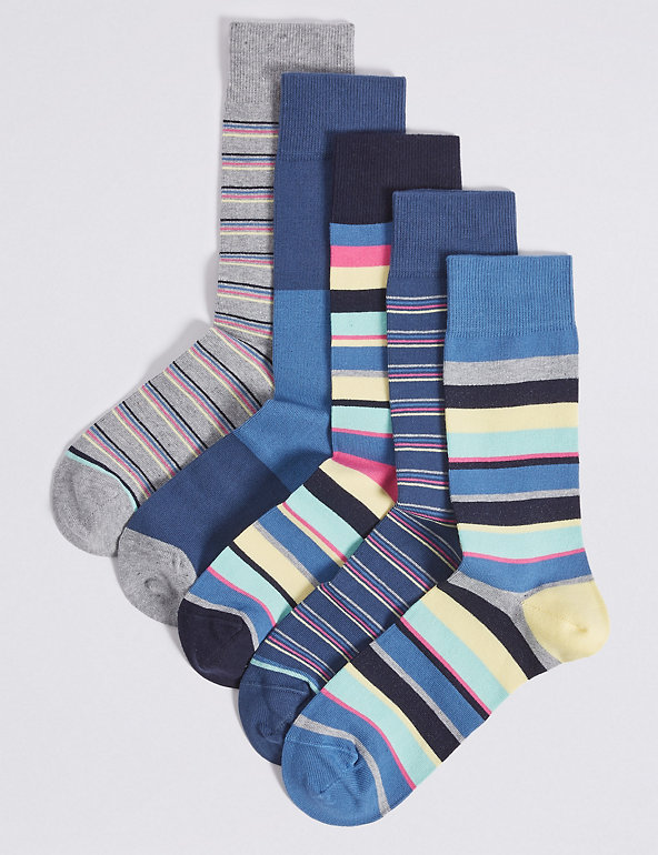 5 Pack Cool & Freshfeet™ Striped Socks Image 1 of 1