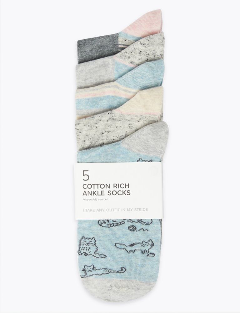 5 Pack Cotton Rich Ankle Socks 1 of 2