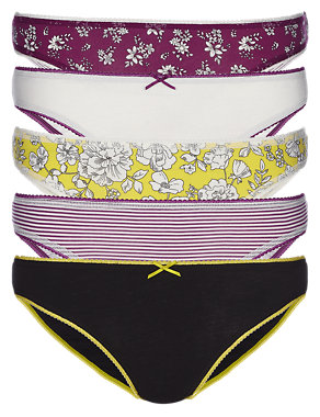 5 Pack Cotton Rich Assorted Bikini Knickers with New & Improved Fabric Image 2 of 4