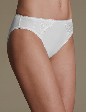 5 Pack Cotton Rich Embroidered High Leg Knickers with with New & Improved Fabric Image 2 of 4