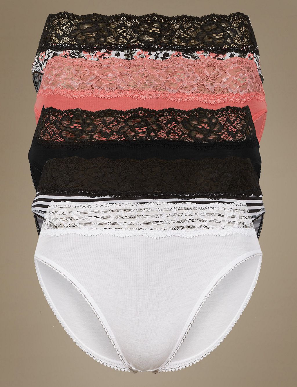 5 Pack Cotton Rich Lace High Leg Knickers 3 of 3