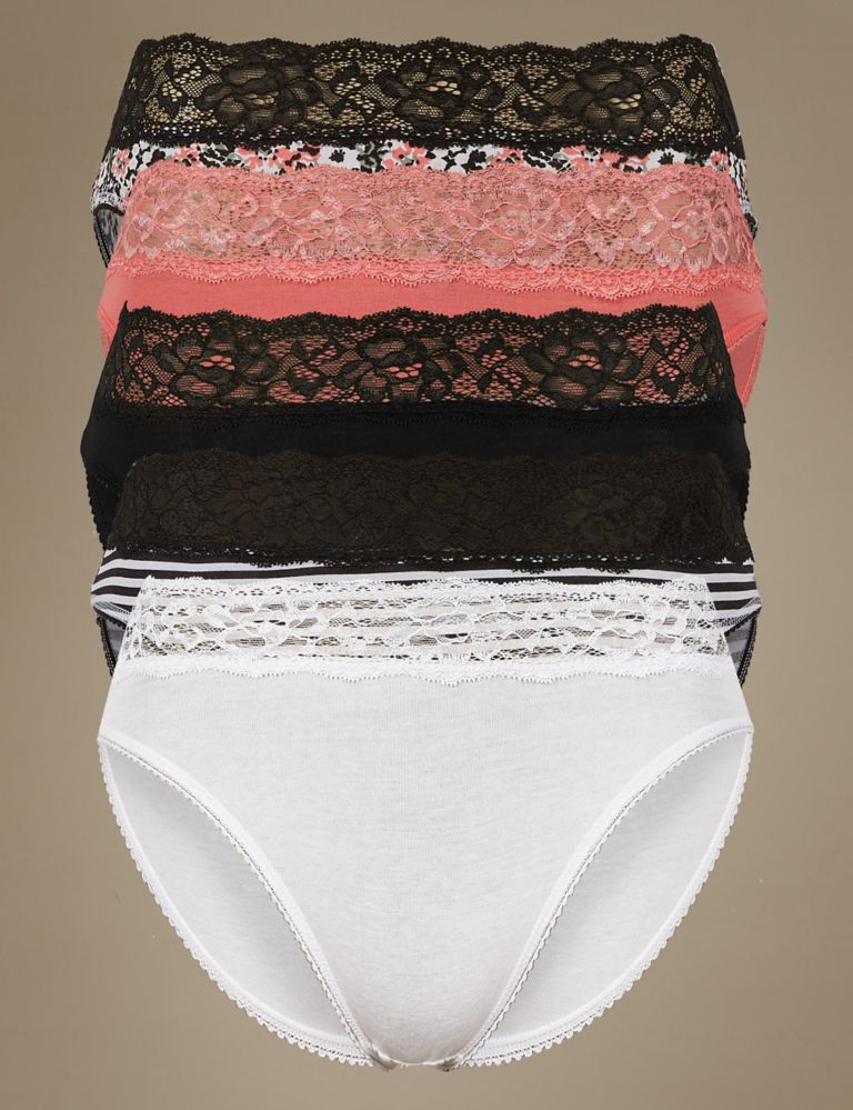 5 Pack Cotton Rich Lace High Leg Knickers 1 of 3