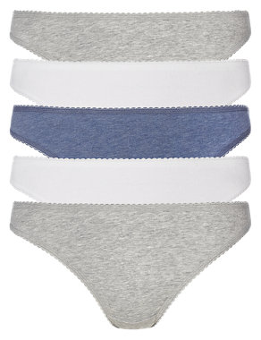 5 Pack Cotton Rich Lace Trim Thongs Image 2 of 4