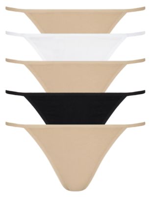 5 Pack Cotton Rich Low Rise Thongs | M&S Collection | M&S