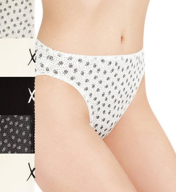 5 Pack Cotton Rich Monochrome Rose & Spotted High Leg Knickers Image 1 of 2
