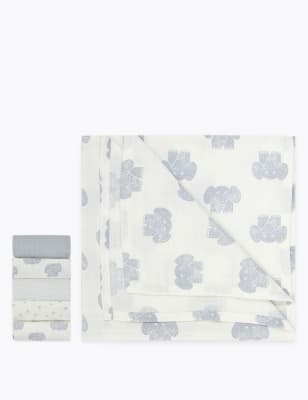 5 Pack Elephant Print Muslins | M\u0026S