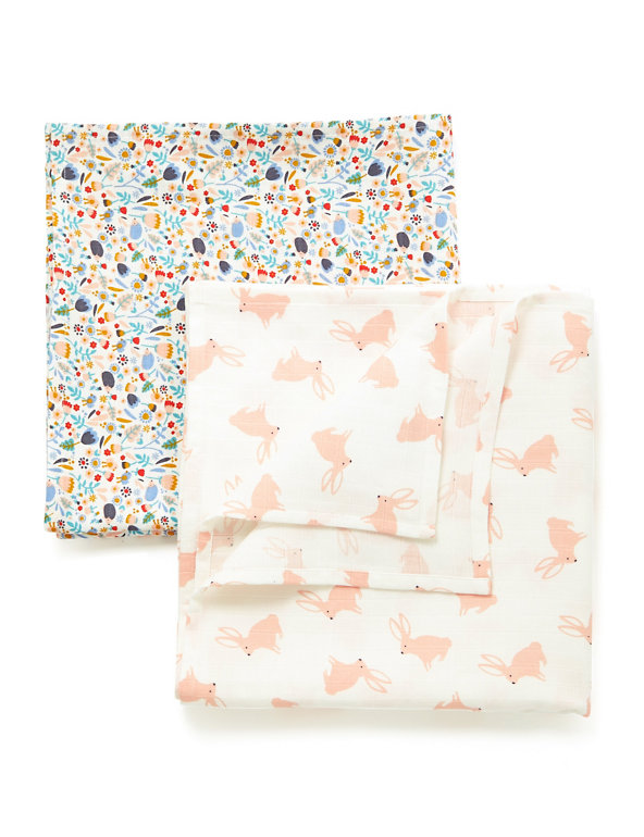 5 Pack Floral and Rabbit Muslin Squares Image 1 of 1