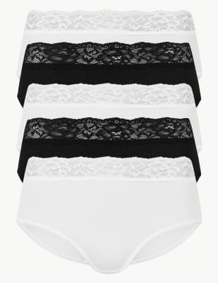 M /& S size 24 stretchy Midi Knickers panties briefs lace trim White