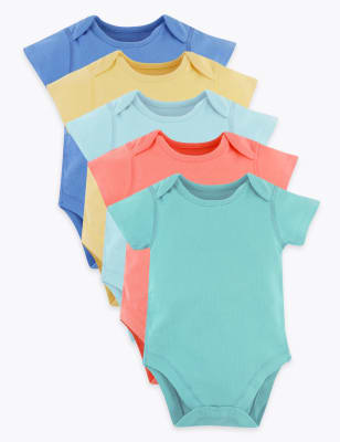 5 Pack Organic Cotton Ribbed Bodysuits (5lbs-3 Yrs)