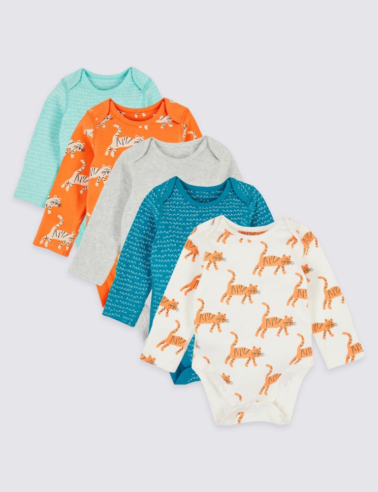 5 Pack Organic Cotton Tiger Bodysuits 1 of 9