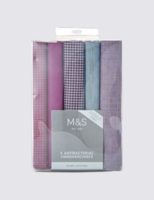 5 Pack Pure Cotton Assorted Anti-Bacterial Handkerchiefs Image 1 of 2