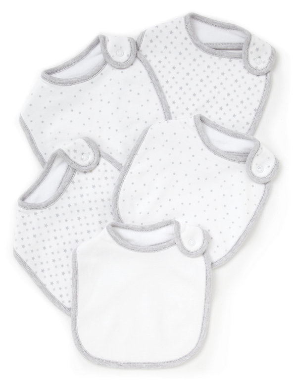 5 Pack Pure Cotton Assorted Bibs Image 1 of 1
