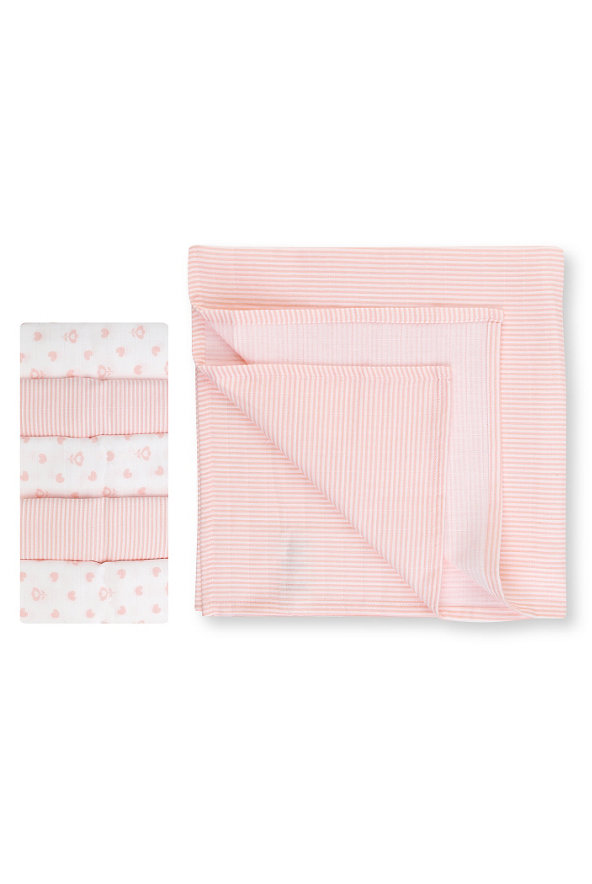 5 Pack Pure Cotton Assorted Muslin Cloths Image 1 of 1