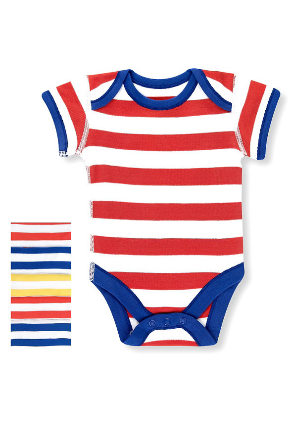 5 Pack Pure Cotton Bold Striped Bodysuits Image 1 of 1