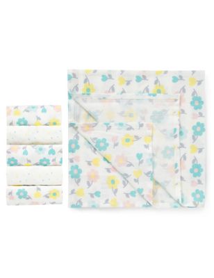 5 Pack Pure Cotton Floral & Star Muslin Cloths Image 1 of 1