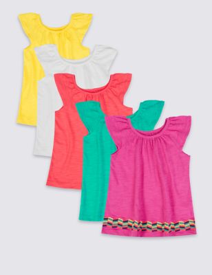 5 Pack Pure Cotton Frill Tops (3 Months - 5 Years) Image 2 of 8