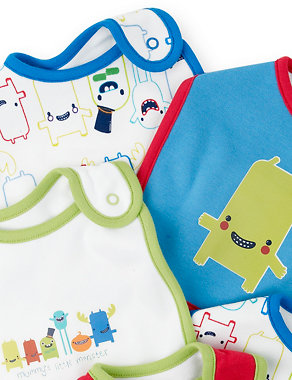 5 Pack Pure Cotton Monster Bibs Image 2 of 3