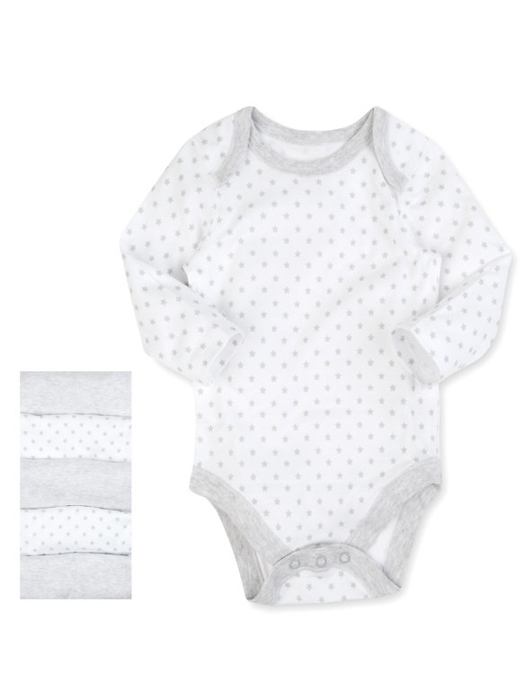 5 Pack Pure Cotton Star & Stripe Print Bodysuits Image 1 of 2