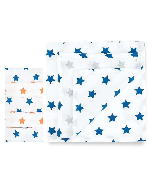 5 Pack Pure Cotton Star Print Muslin Cloths Image 1 of 2