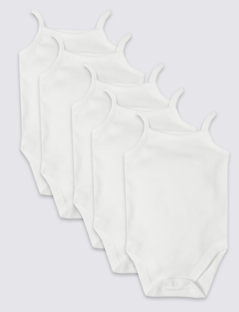 5 Pack Pure Cotton Strap Bodysuits 1 of 4