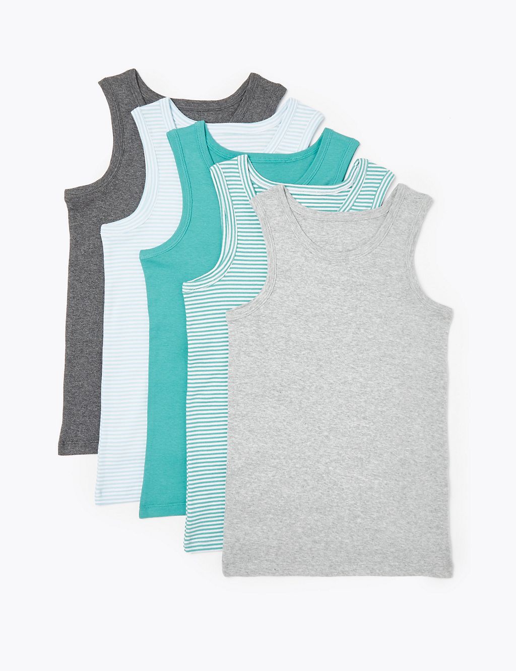 5 Pack Pure Cotton Striped Vests (2-16 Yrs) 1 of 1