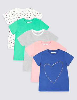 5 Pack Pure Cotton T-Shirts (3-16 Years) Image 2 of 8