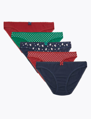 M&S WHITE Cotton Rich Penguin Print Bikini Knickers 