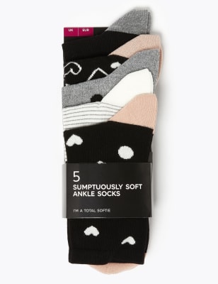 5 Pack Sumptuously Soft Ankle High Socks M&S Collection M&S