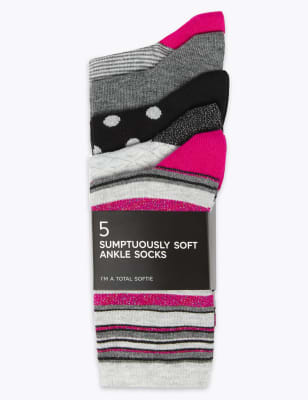 5 Pack Sumptuously Soft Ankle Socks M&S Collection M&S