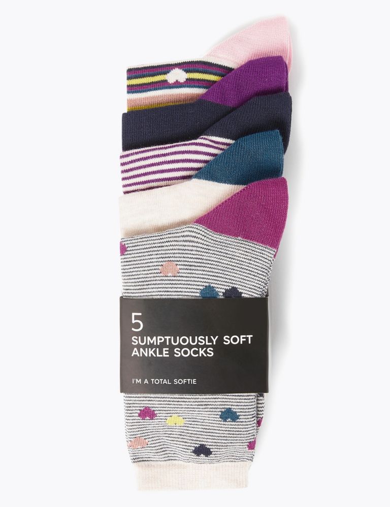 5 Pack Sumptuously Soft Ankle Socks 1 of 2