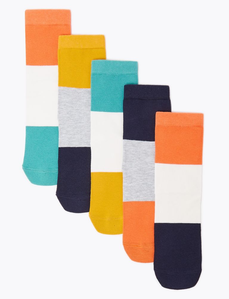 5 Pack of Cotton Colour Block Socks 1 of 1