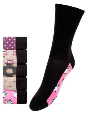5 Pair Pack Assorted Animal Print Socks Image 1 of 1