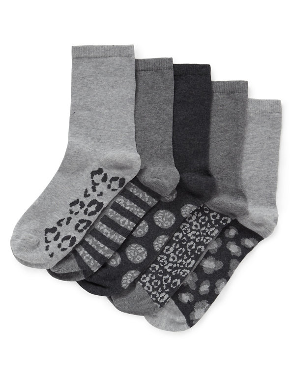 5 Pair Pack Assorted Animal Print Socks Image 1 of 1